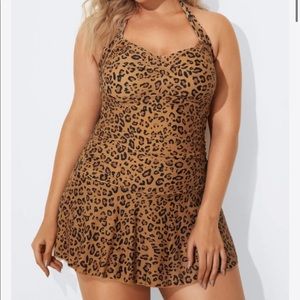MEET CURVE Sweetheart Tummy Control Leopard Swimdress Size 2X